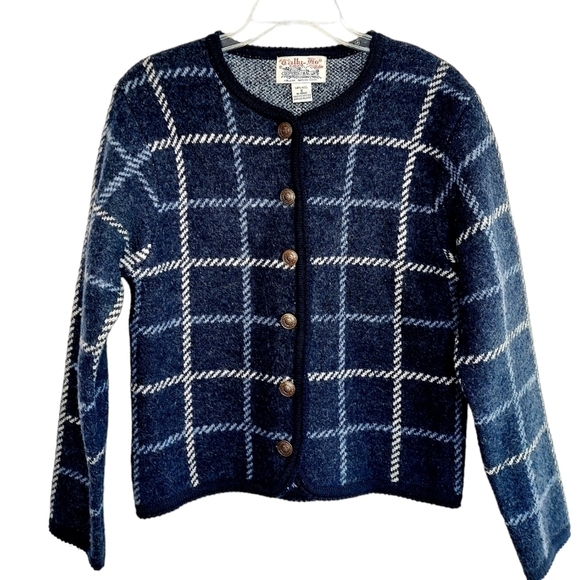 VTG Tally Ho 100% Wool Button Cardigan Sweater Blue Small Made in Hong Kong EUC - Picture 1 of 10